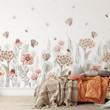 Pastelowe Love bloemenbehang wildflowers mural voor de kinderkamer meisjeskamer babykamer roze 
