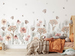 Pastelowe Love bloemenbehang wildflowers mural voor de kinderkamer meisjeskamer babykamer roze 