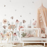 Pastelowe Love bloemenbehang wildflowers mural voor de kinderkamer meisjeskamer babykamer roze 