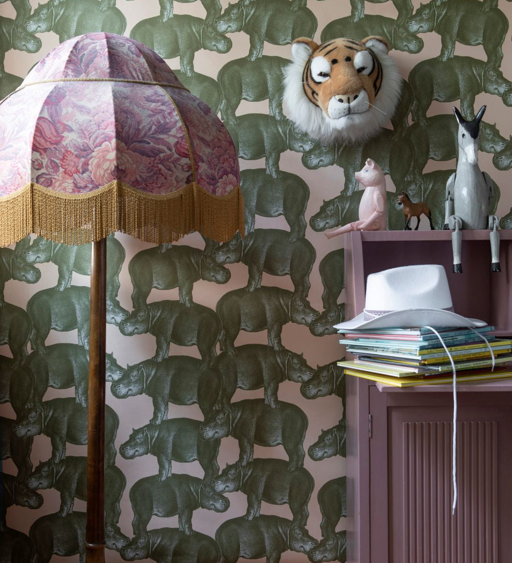 Studio Lisa Bengtsson Hippo Pink nijlpaarden behang voor de kinderkamer roze