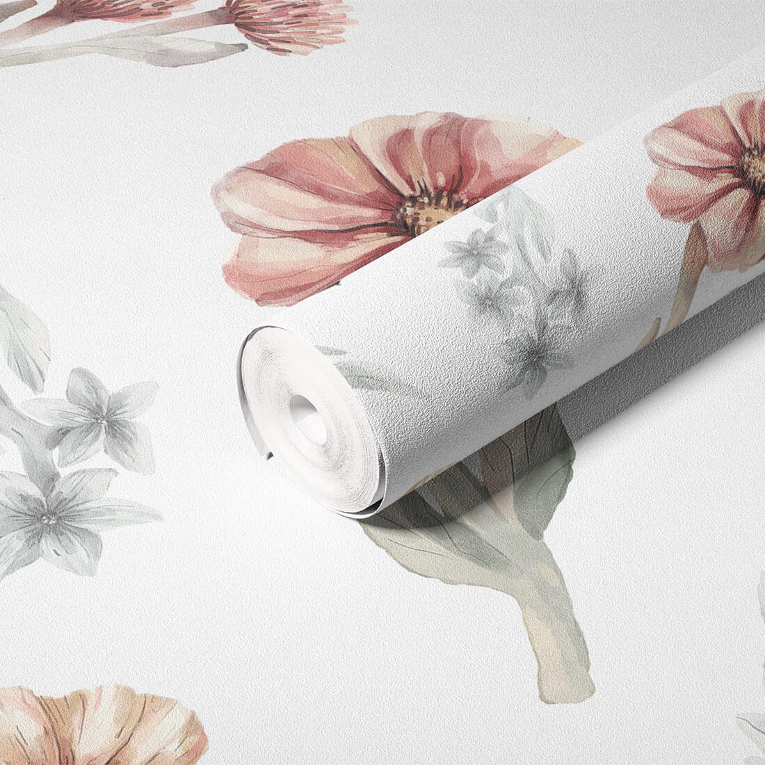 Pastelowe Love Wildflowers bloemenbehang voor meisjeskamer wit roze groen 