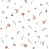 Pastelowe Love Wildflowers bloemenbehang voor meisjeskamer wit roze groen 
