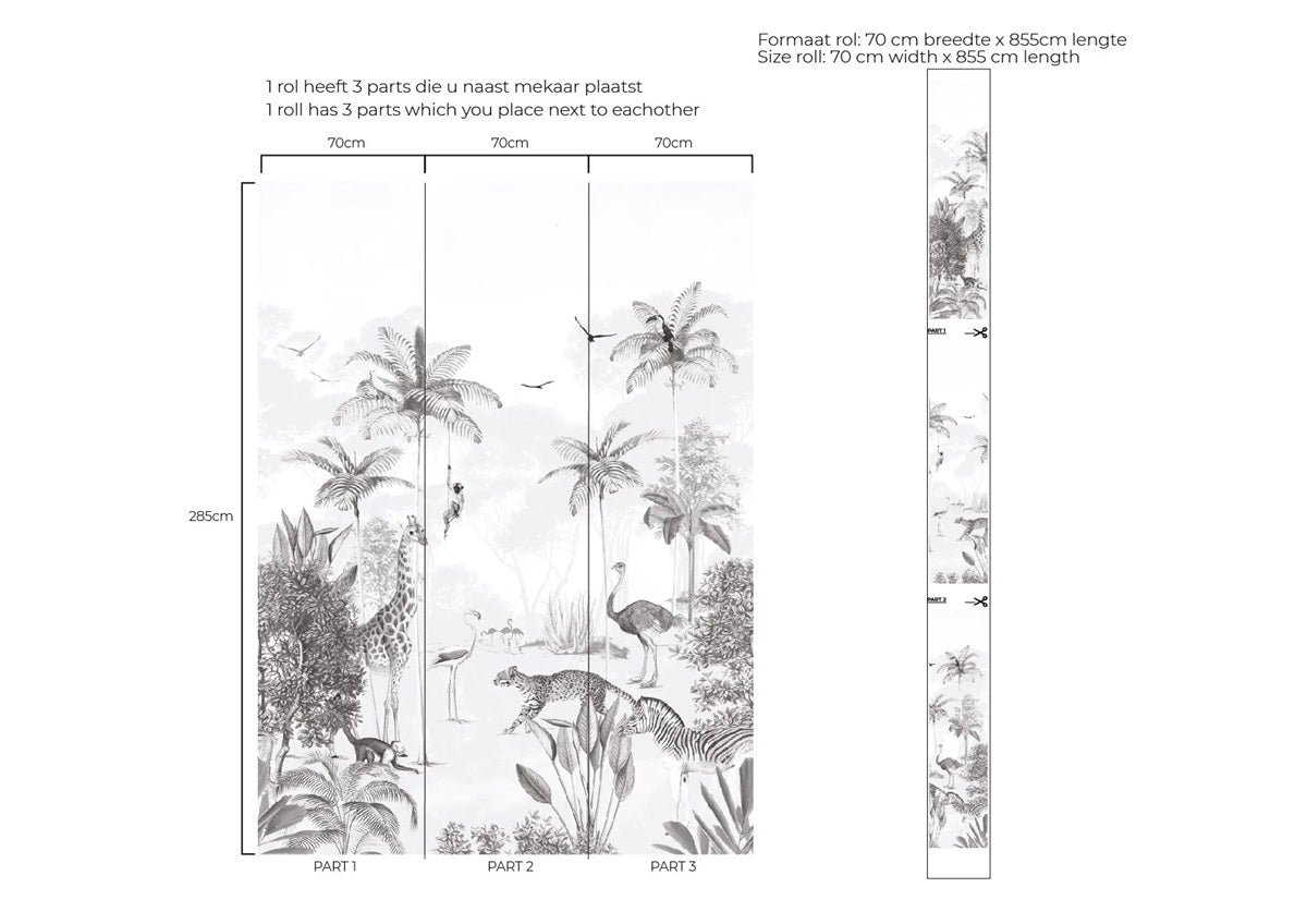 Jungle behang voor de kinderkamer van annet weelink zwart wit black and white