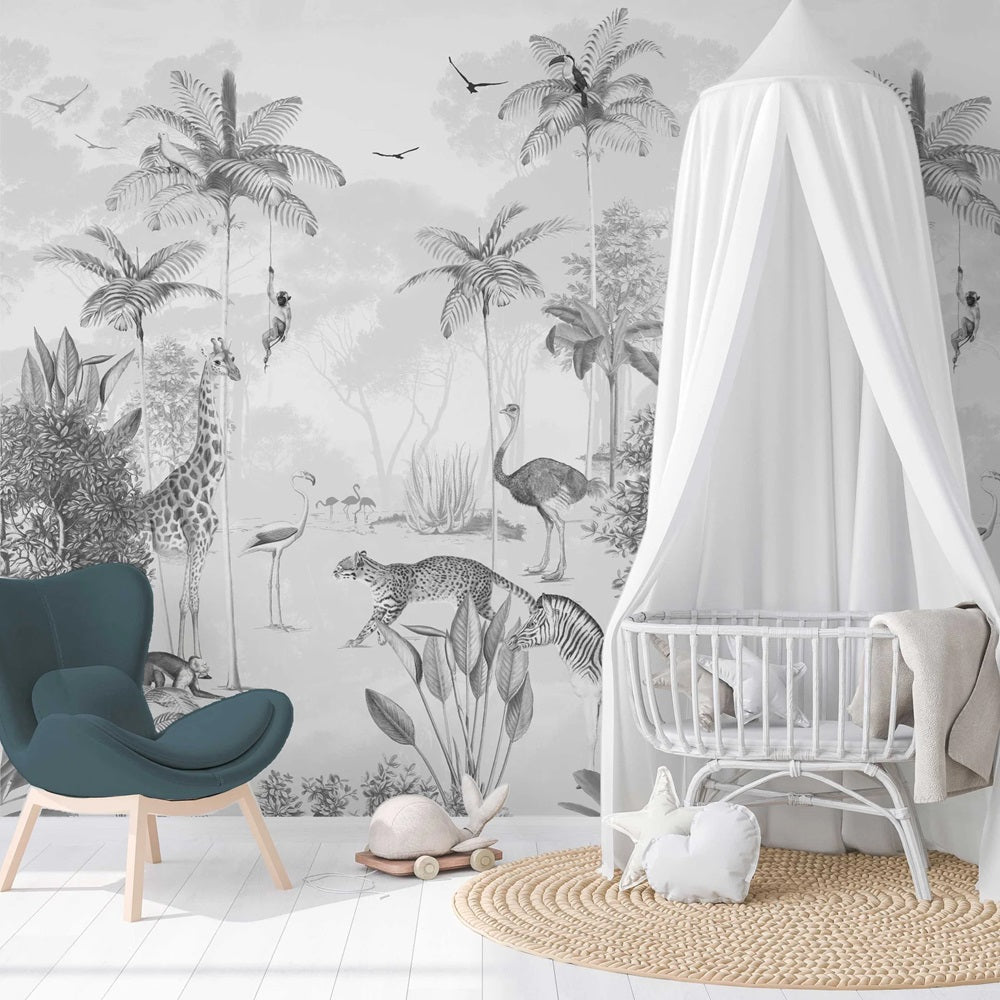 Jungle behang voor de kinderkamer van annet weelink zwart wit black and white