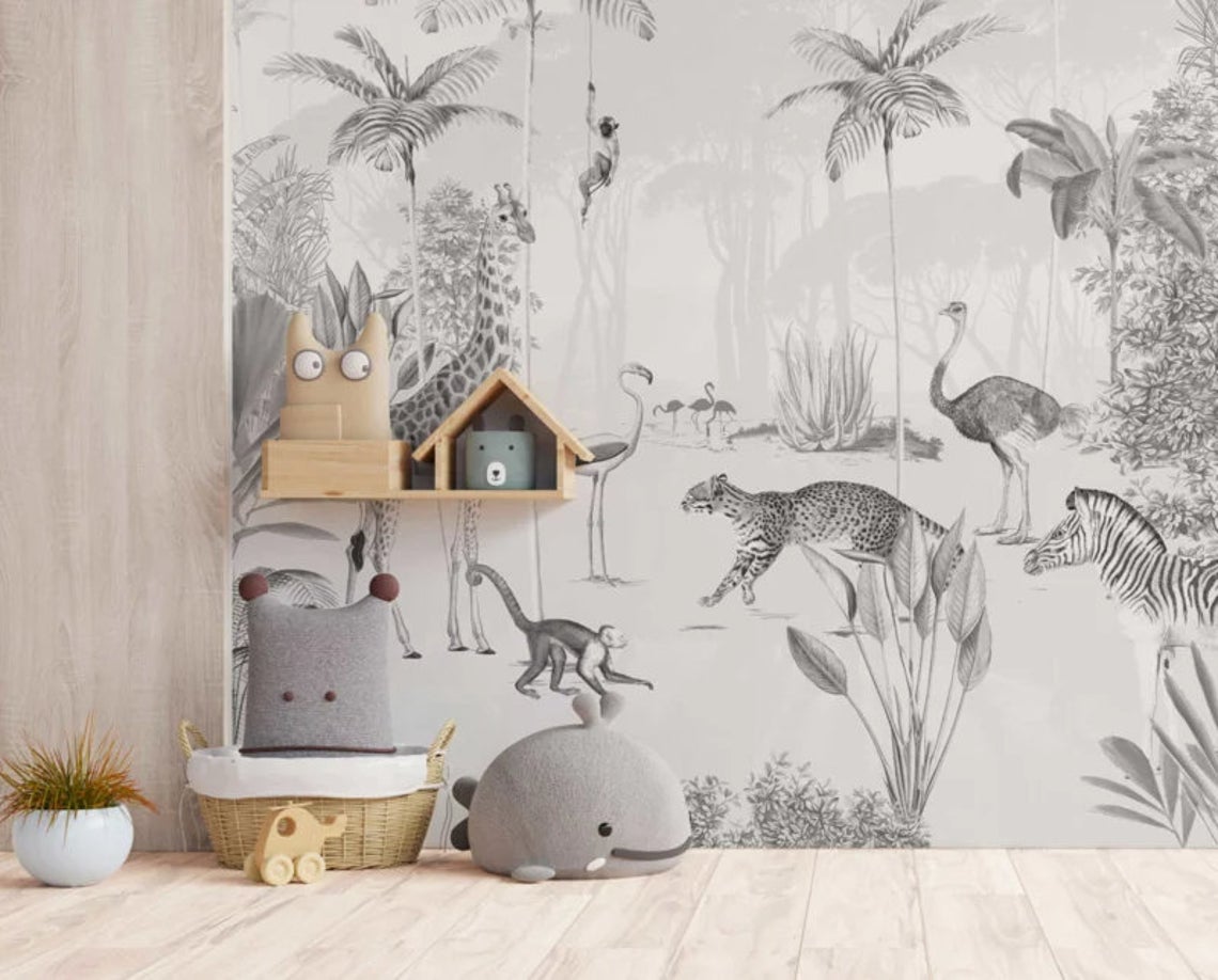 Jungle behang voor de kinderkamer van annet weelink zwart wit black and white