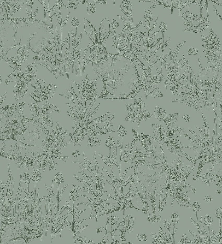 Borastapeter behang voor de kinderkamer met bosdieren groen forest friends