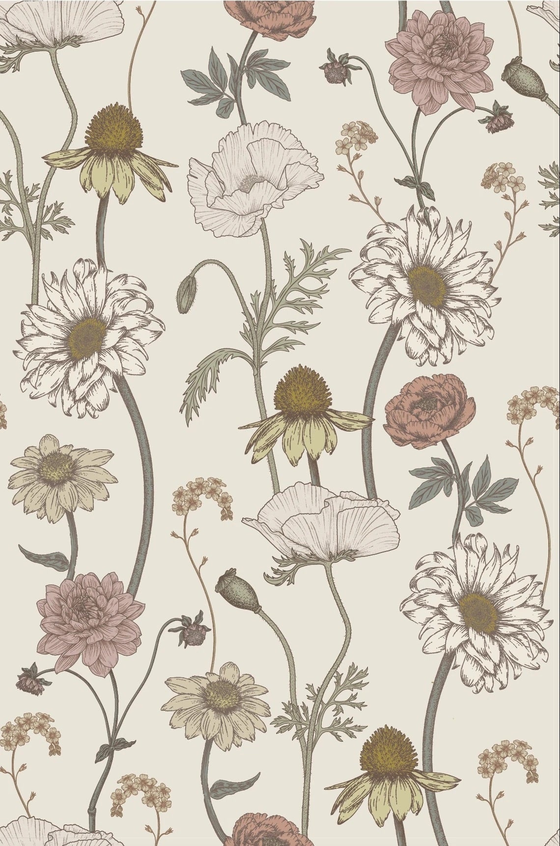Little Amour behang voor de meisjeskamer met bloemen creme witLittle Amour behang voor de meisjeskamer met bloemen creme wit
