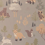 Majvillan Bosdieren behang Deep Forest Jongenskamer grijs