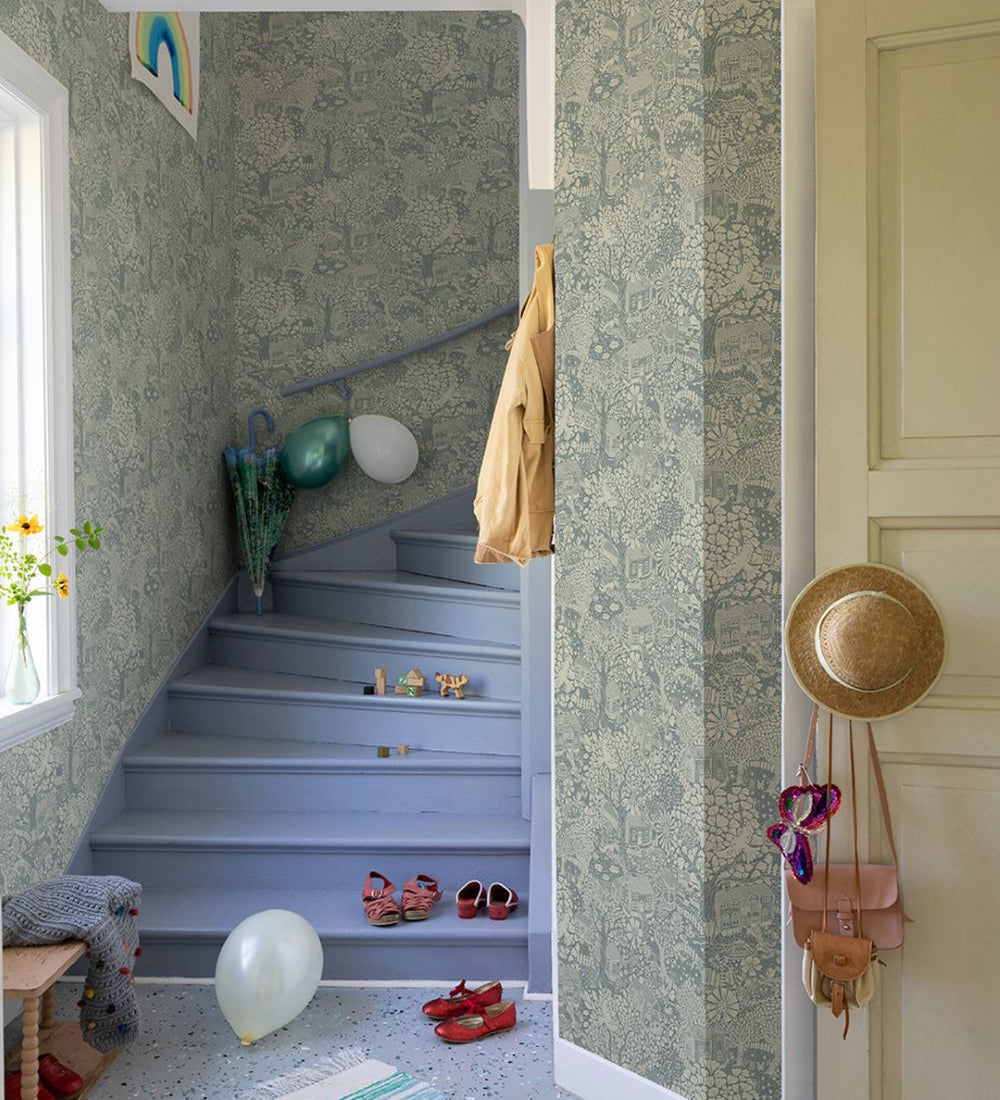Midbec Bygga Bo Behang voor de kinderkamer blauw
