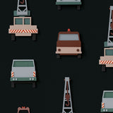 Studio Ditte behang voor de kinderkamer kraanwagens donker