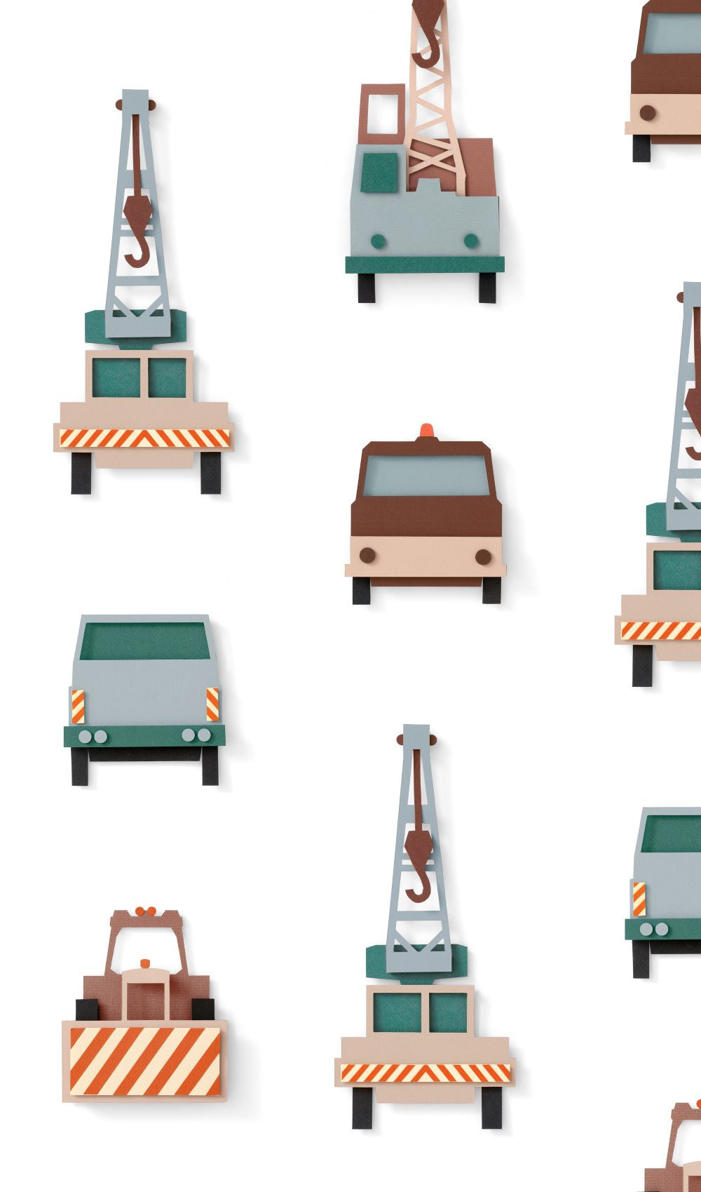 Studio Ditte behang voor de kinderkamer kraanwagens wit