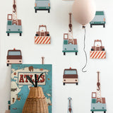 Studio Ditte behang voor de kinderkamer kraanwagens wit