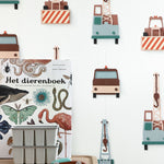 Studio Ditte behang voor de kinderkamer kraanwagens wit