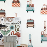 Studio Ditte behang voor de kinderkamer kraanwagens wit