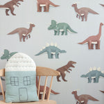 Studio Ditte Dino behang jongenskamer lichtgrijs