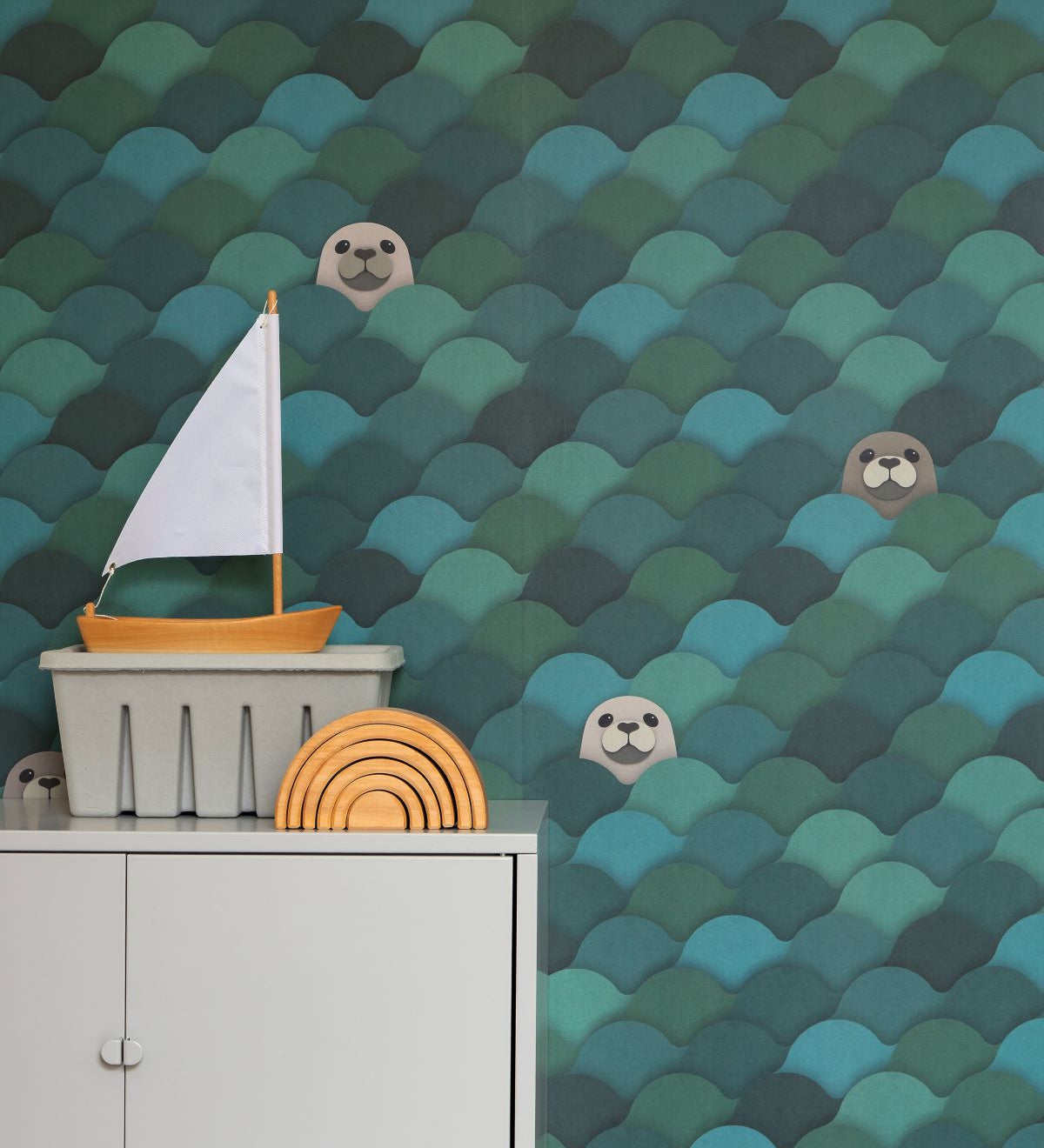 Studio Ditte kinderbehang zeehonden blauw groen