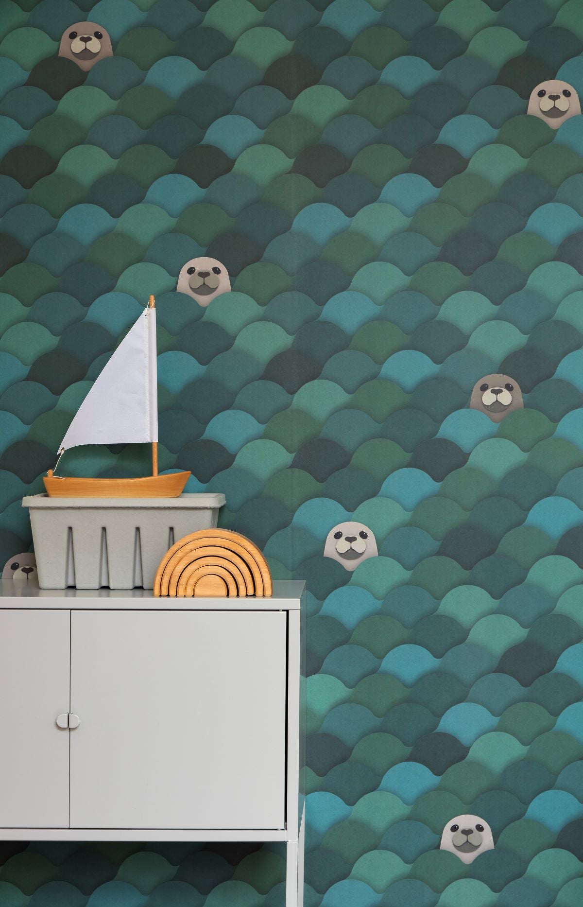 Studio Ditte kinderbehang zeehonden blauw groen