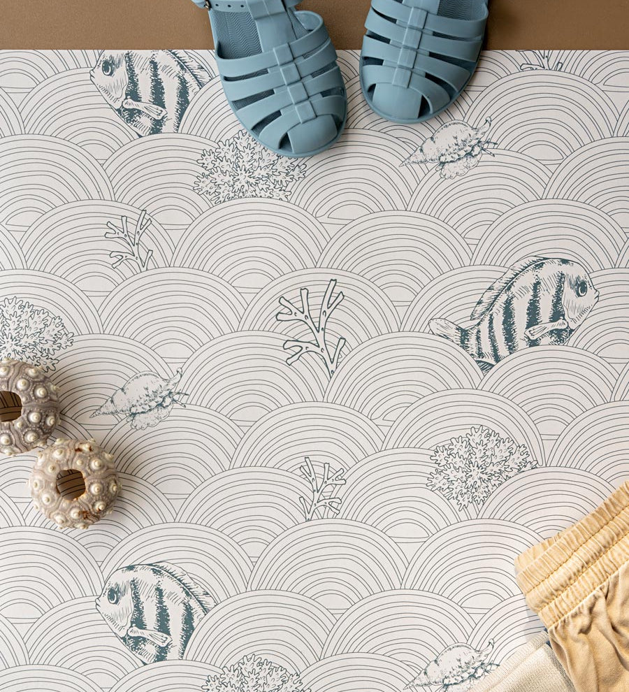 Little Amour kinderbehang fishy waves  vissen blauw