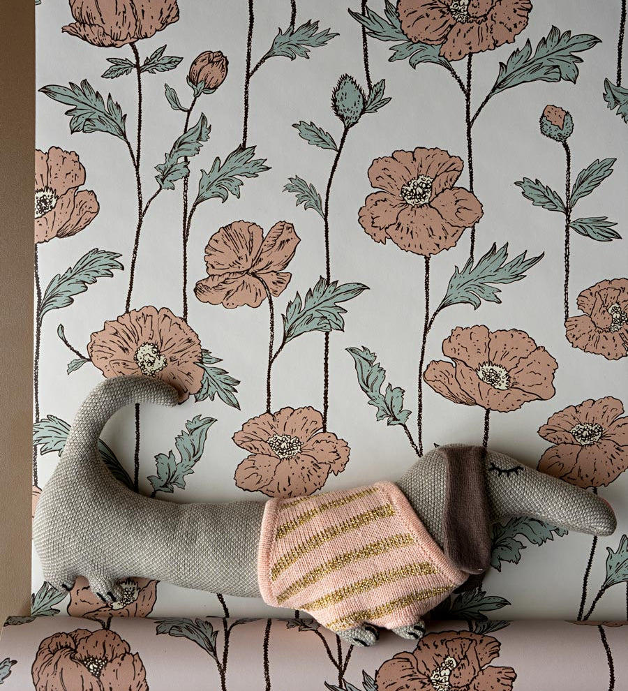 Little Amour behang voor de meisjeskamer bloemen Poppy Amour zalmroze